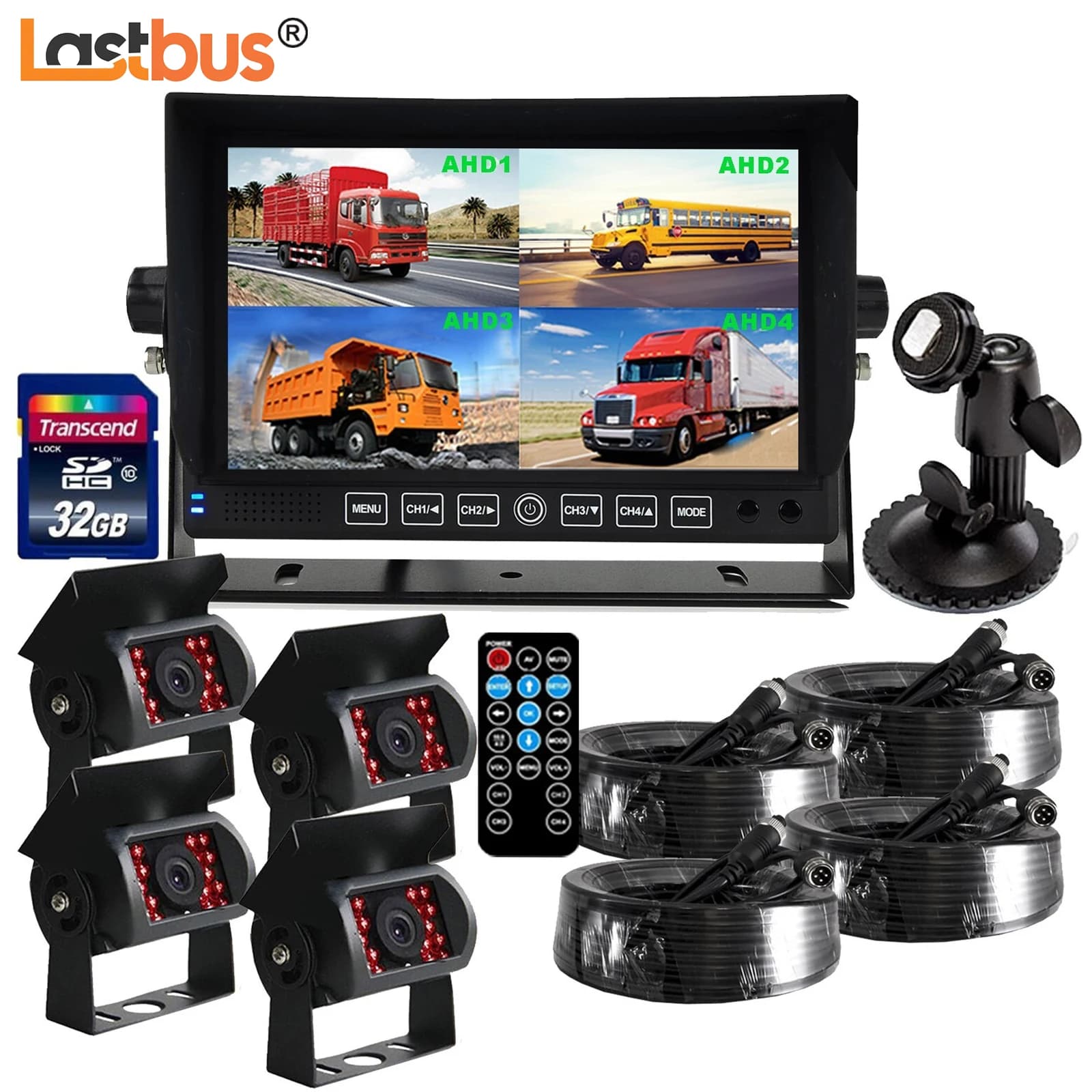 Lastubs 7 "quad monitor DVR registratore con 4x4 PIN 1080P AHD telecamera posteriore CCD scheda SD da 32 GB per camion autobus furgone rimorchio camper