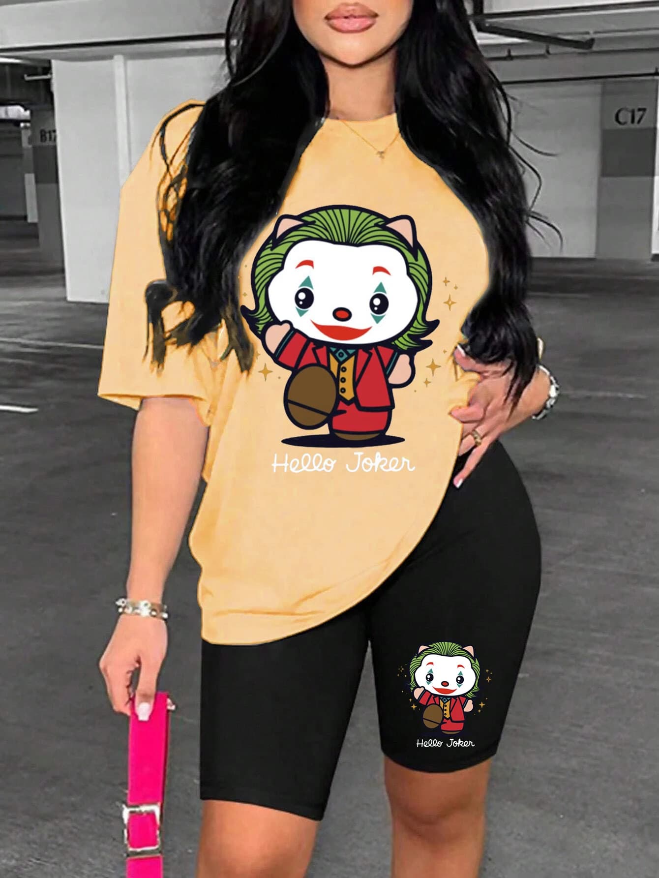 Hello Mask Doll Women's T-shirts Set of two-piece Fashion Hip Hop Short Set of soft and breathable summer shirt shorts