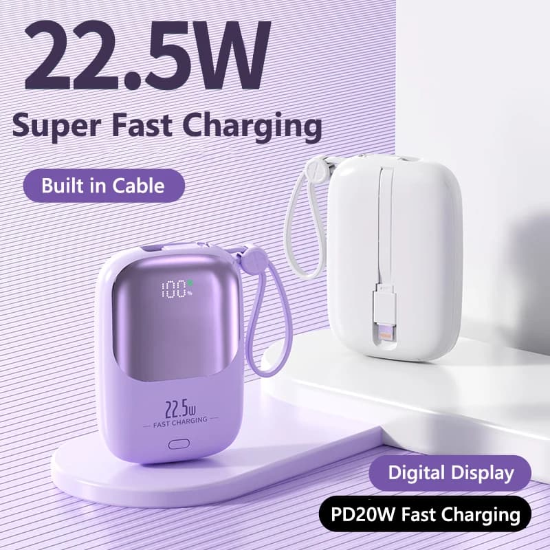 20000mAh Power Bank PD 22.5W Fast Charging Portable Charger With Cable for iPhone 16 17 Samsung S25 Xiaomi Poco Mini Powerbank