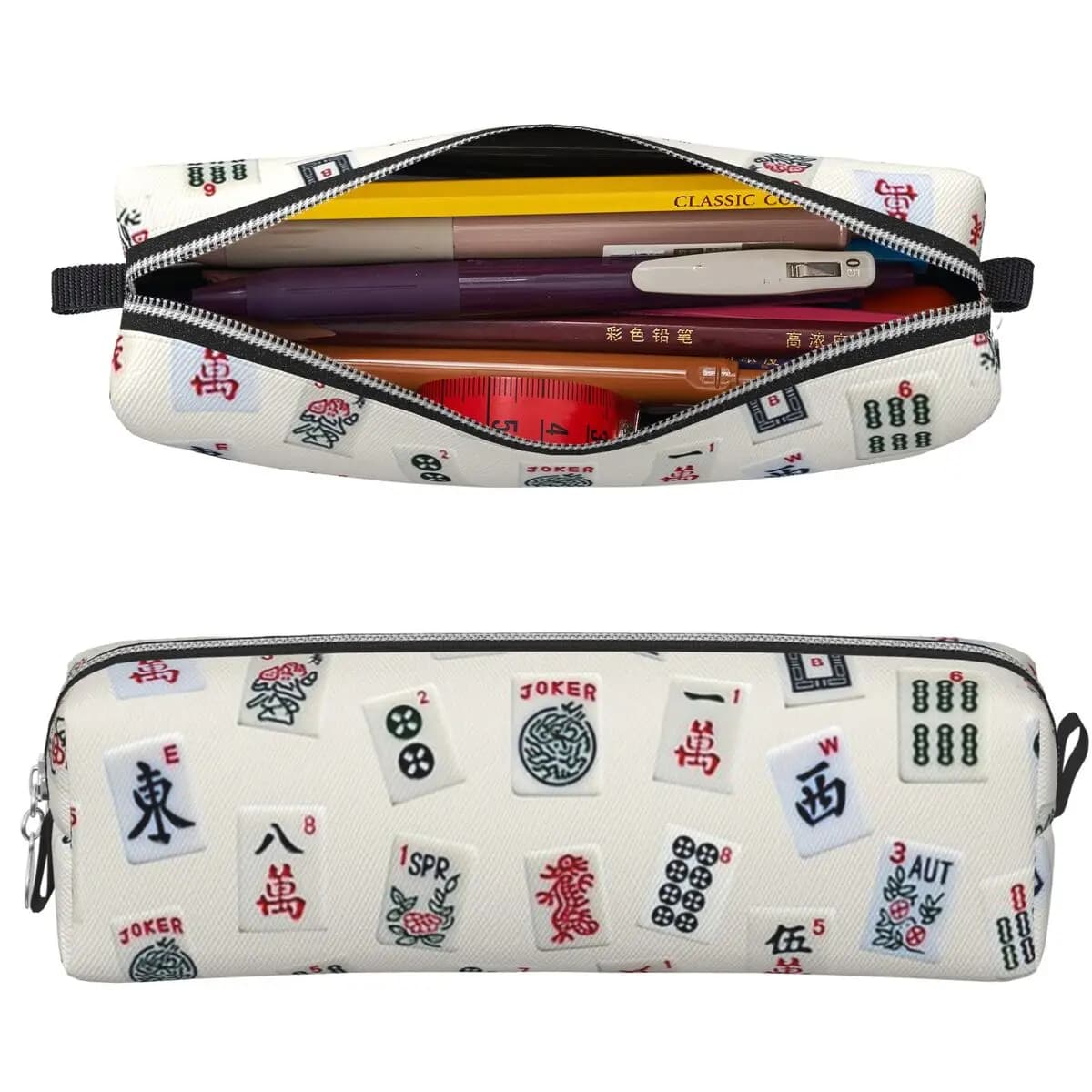 Mahjong Game Tiles Design Pencil Cases Large Storage Pen Bags Pen Box For Kids Students Stationery Pencil Pouch Cosmetic bag