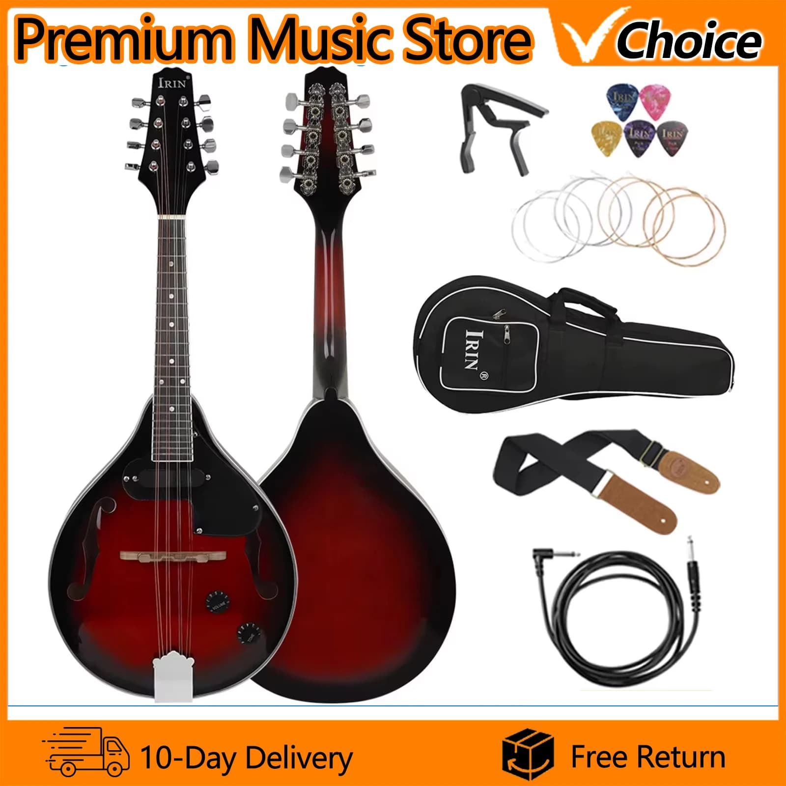 8-String Mandolin A Style Electric Guitar Mandolin Stringed instruments with Bag String Capo Strap Pick Guitar Accessories