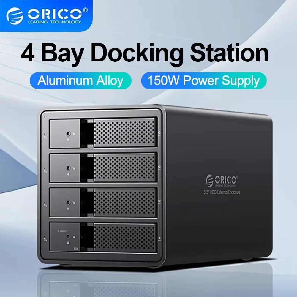 ORICO Custodia per disco rigido da 3,5 pollici Custodia in alluminio da 4 alloggiamenti SATA a USB 3.0 Docking station per HDD Custodia per HDD esterna con UASP
