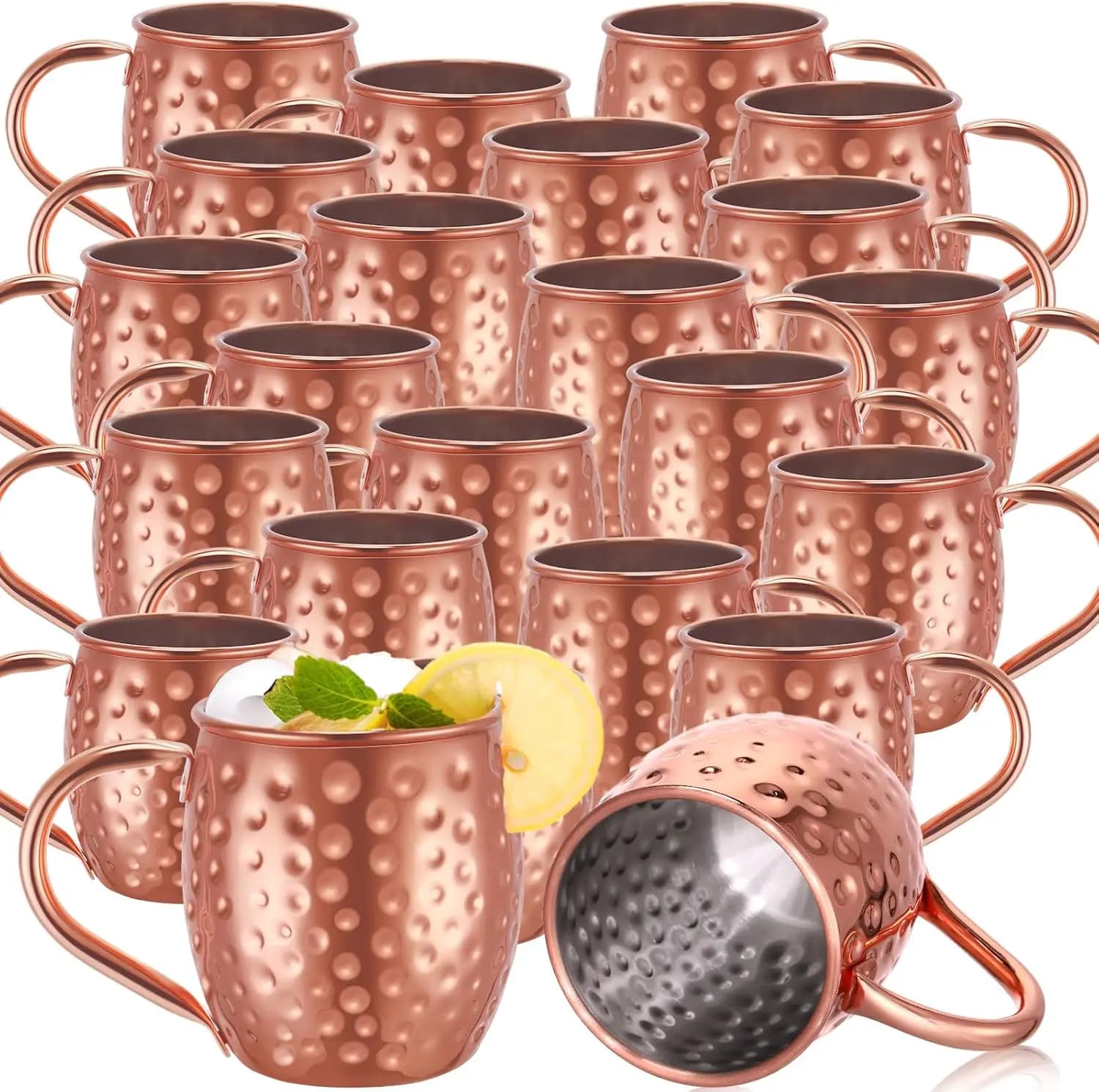 Set di 24 Tazze Moscow Mule da 12oz in Oro Rosa - Bicchieri in Acciaio Inox 304 Martellato per Bevande Fredde, Birra, Vino, Feste