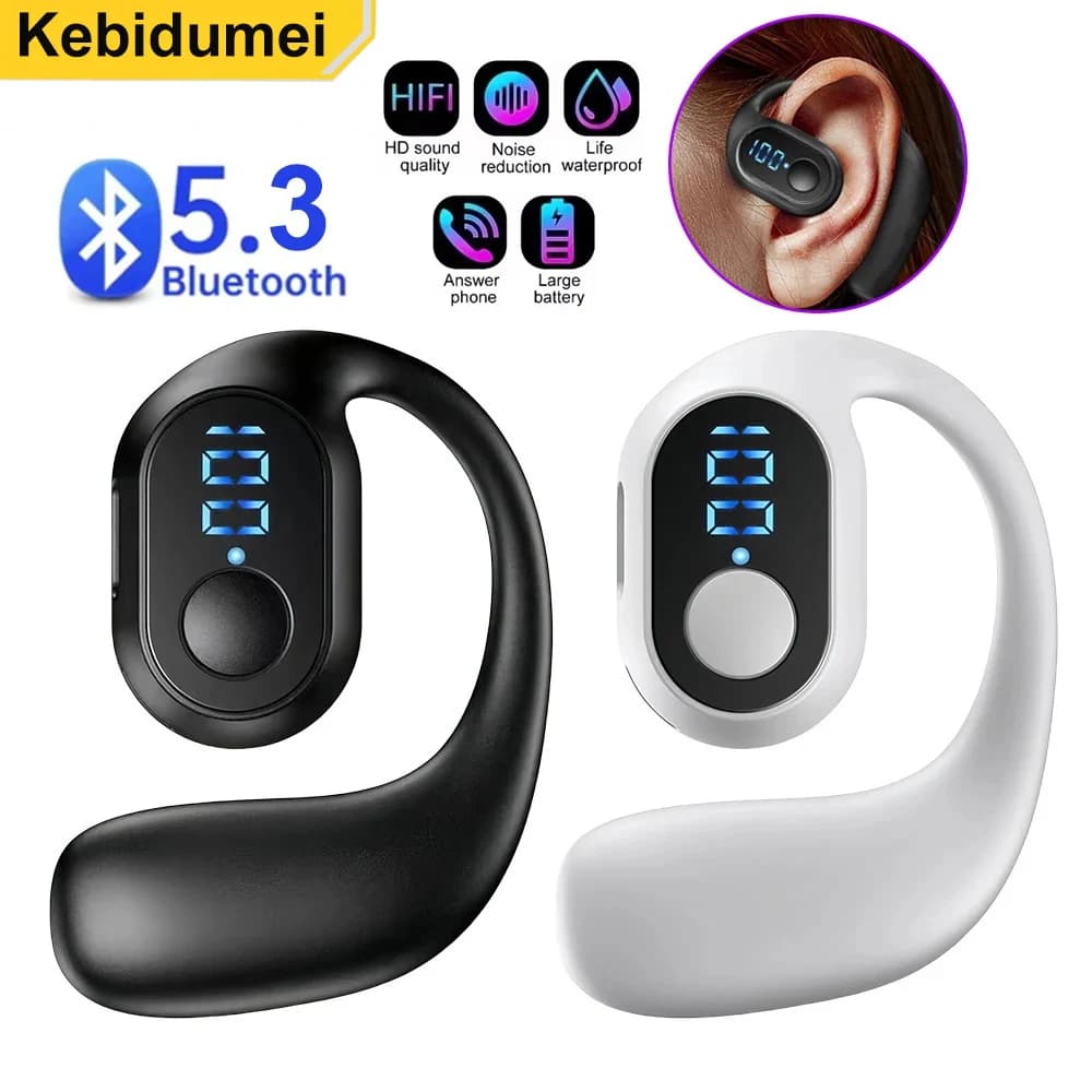 Bluetooth 5.3 Headset Hook for Ear Wireless Headset LED Display Calls HD Microphone Sound surround earphones HiFi stereo gaming heads