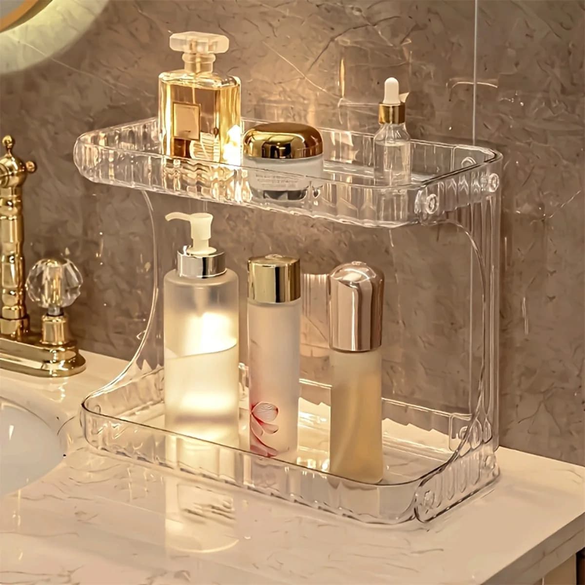 1 portaoggetti trasparente per cosmetici | Espositore da scrivania multifunzionale per cosmetici e rossetti | Contenitore multi-strato per la conservazione