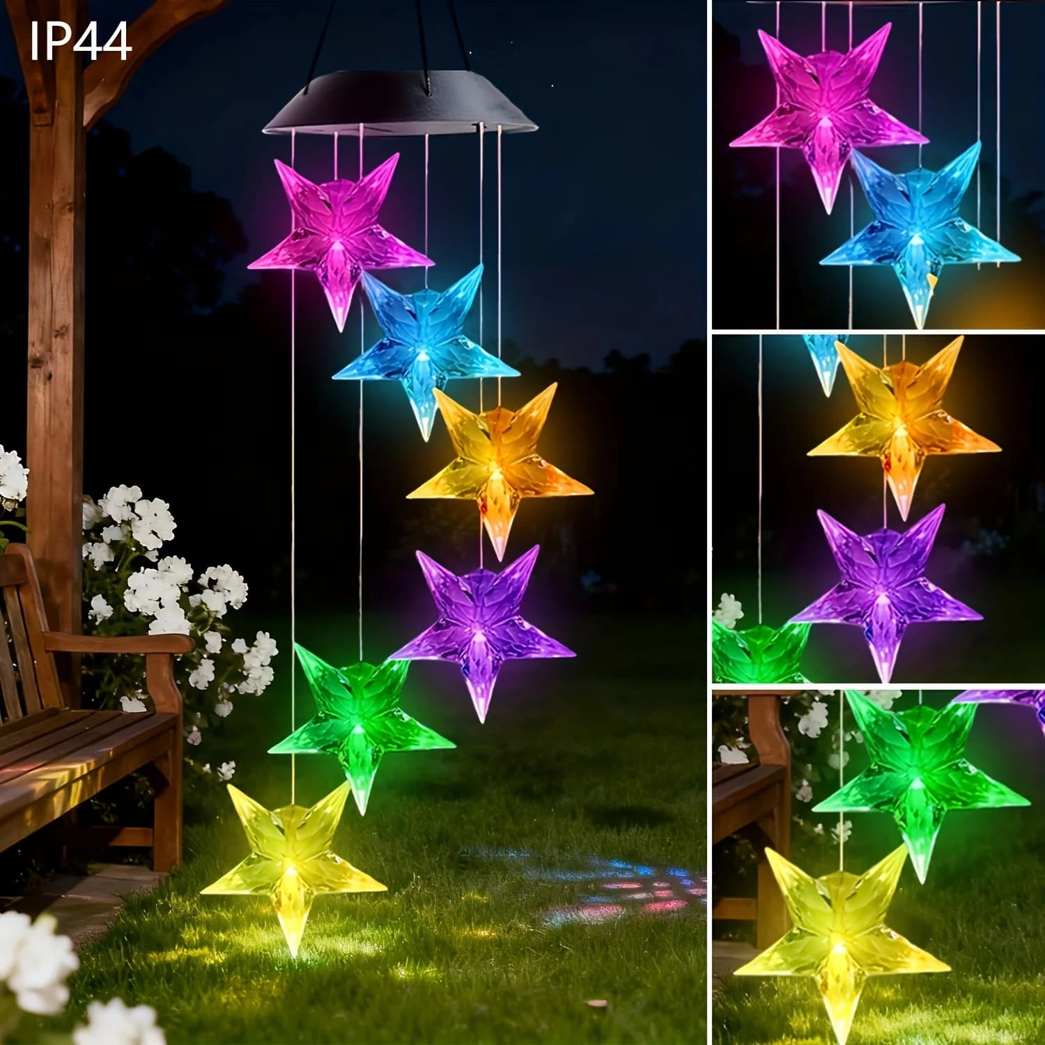 Solar-Powered Star-Shaped Wind Chime Light, Automatic Charging, Colorful Color-Changing Led, Outdoor Hanging Decoration for Patio, Porch, Garden, Ideal Gift for Holidays, Parties, Christmas, for Mom, Wife, Grandma, Etc