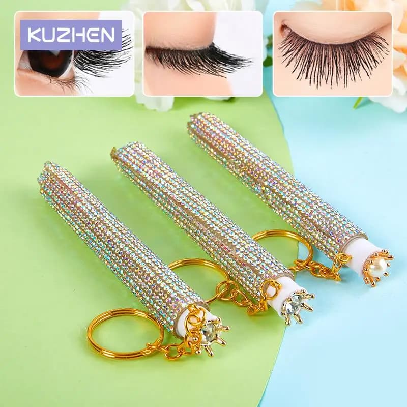 Reusable Empty Mascara Tube with Gold Crown with Gold Chain Eyelash Wand with Diamond Packing Container for Eyelash Cleaner Micro Lash DIY
