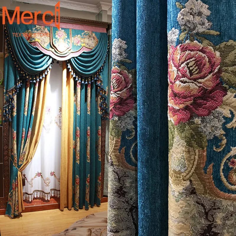 American Country Living Room Retro High-end Chenille Curtains European Style Curtains for Living Dining Room Bedroom Custom Size