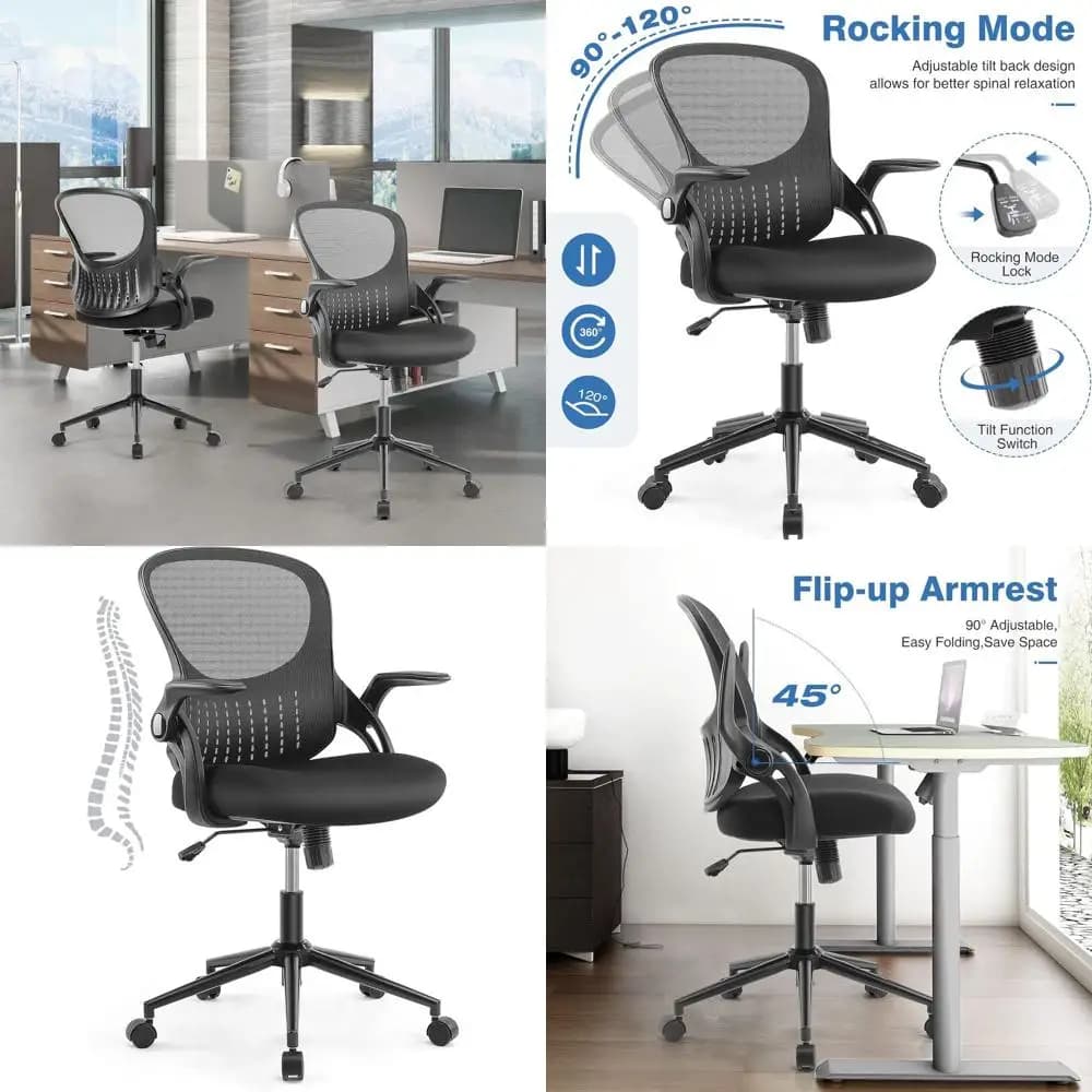 Sedia da Ufficio Ergonomica Regolabile con Supporto Lombare, Braccioli Imbottiti e Schienale in Rete per Sedute Girevoli Confortevoli in Riunioni