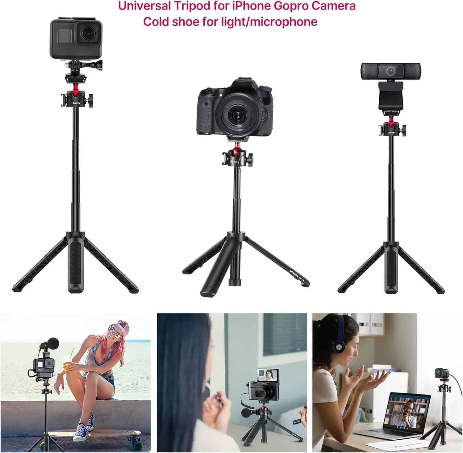 360 ° Foldable Panoramic Support for Tripod with Cold Shoe Attack and 1/4 Pollice Screw Compatible with DSLR/Action Cameras