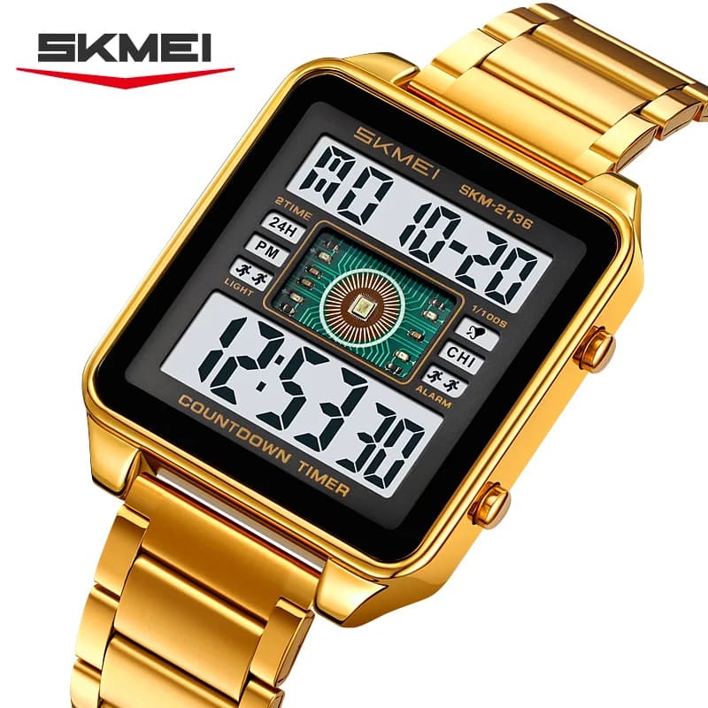 SKMEI 2136 Orologio digitale da uomo Conto alla rovescia in acciaio inossidabile Cronometro Orologio da polso Moda Movimento elettronico Orologio illuminazione Elegante