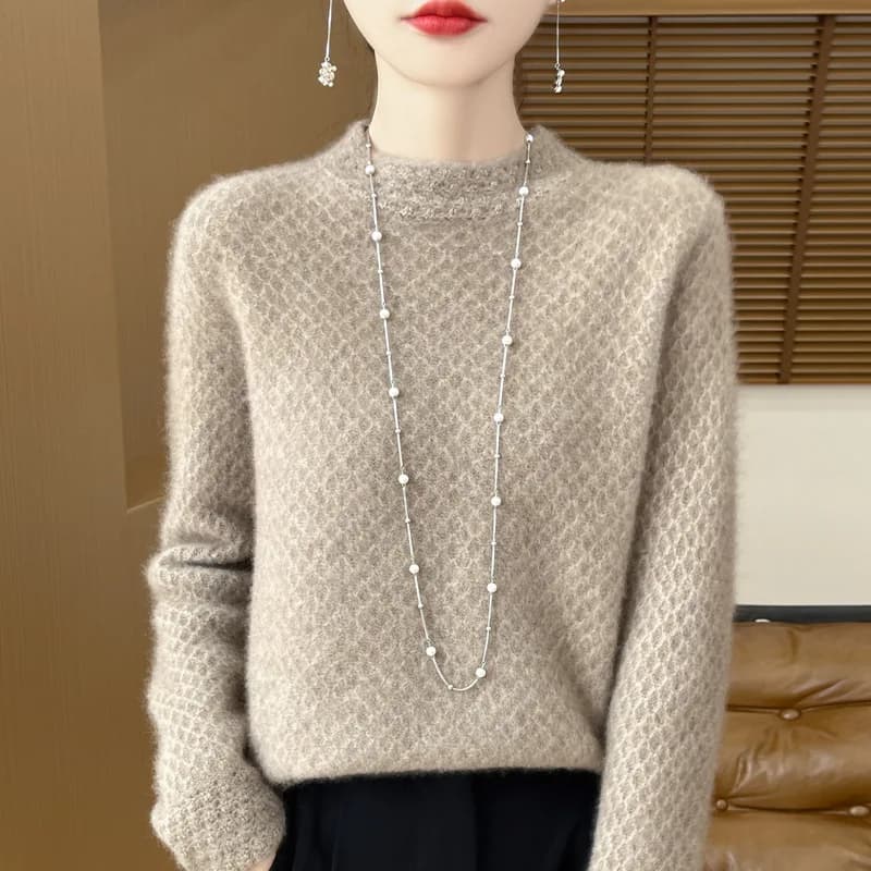 24 Primavera e Autunno Nuova Lana Sette Ago Addensato A Nido D'ape Mezza Altezza Design Senso Francese Stile Pigro Sudore da Donna