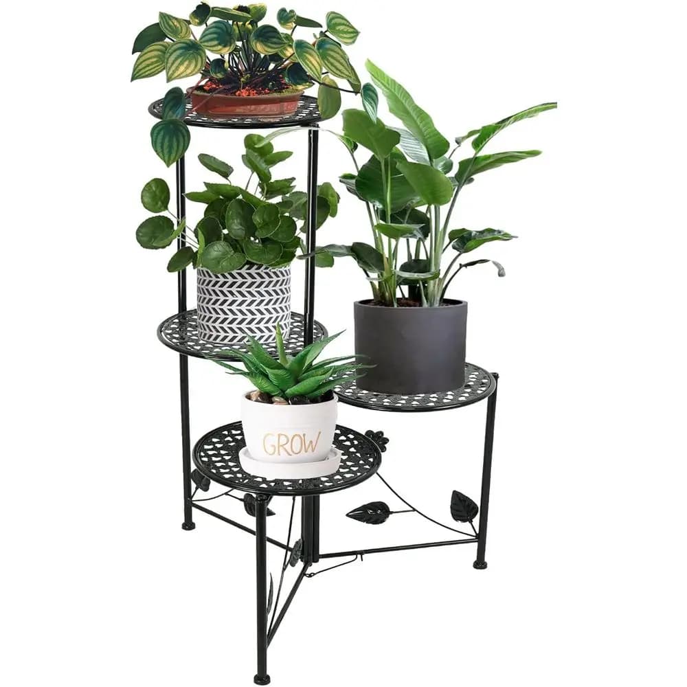 3/4 Level Metal Plant Support, Multi-Level For Interior/Esterni, for Patio or Living Room (Black)
