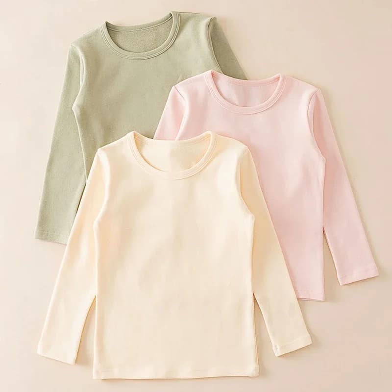Per bambini Primavera Tinta unita a maniche lunghe Fondo 100% cotone Camicia per bambini Ragazzi T-shirt casual Ragazze Calde all'interno Top Vestiti