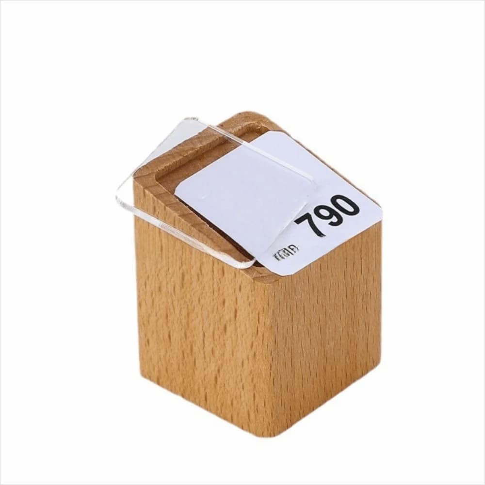 Espositore Multiformato per Etichette Prezzi in Acrilico con Base in Legno, Porta Cartellini e Porta Nomi