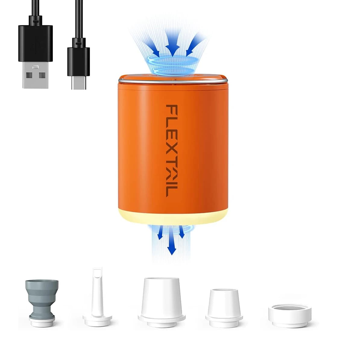 FLEXTAIL TINY PUMP 2X - Pompa ad aria portatile da 4 kPa con luce da campeggio e batteria da 1600 mAh, infaltione/diflazione/illuminazione
