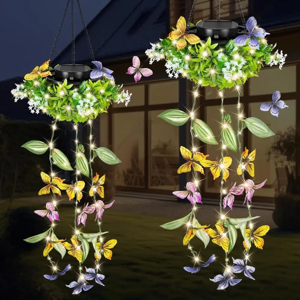 Waterproof Solar Butterfly Shape Lamp, Butterfly Decoration, Vine Shape Solar Lamp, Solar Energy Lamp with Artificial Plant