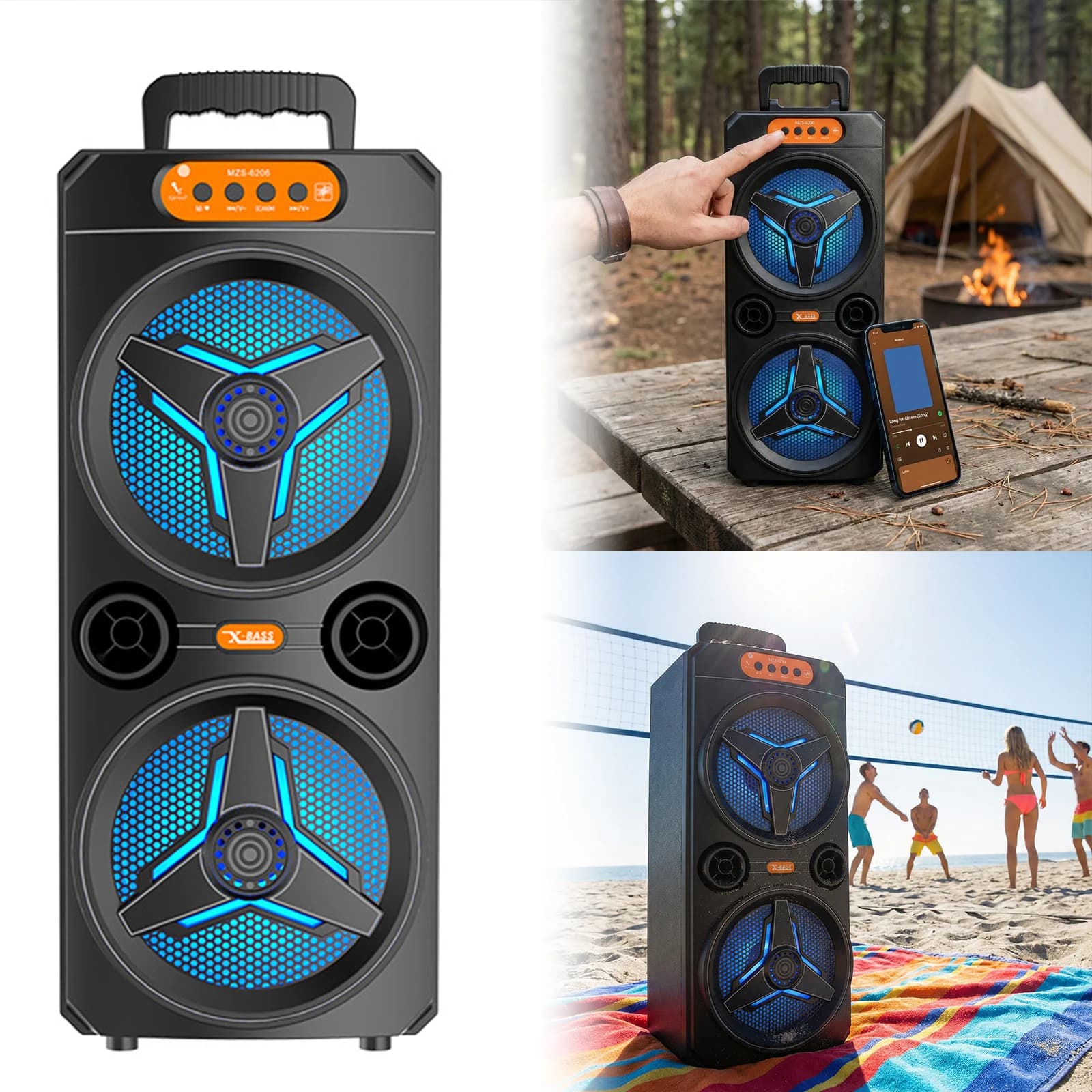 Altoparlante Bluetooth con Microfono Wireless, Supporto TWS/AUX/USB/Scheda TF/Radio FM per Feste all'Aperto, Spiaggia, Giardino e Casa