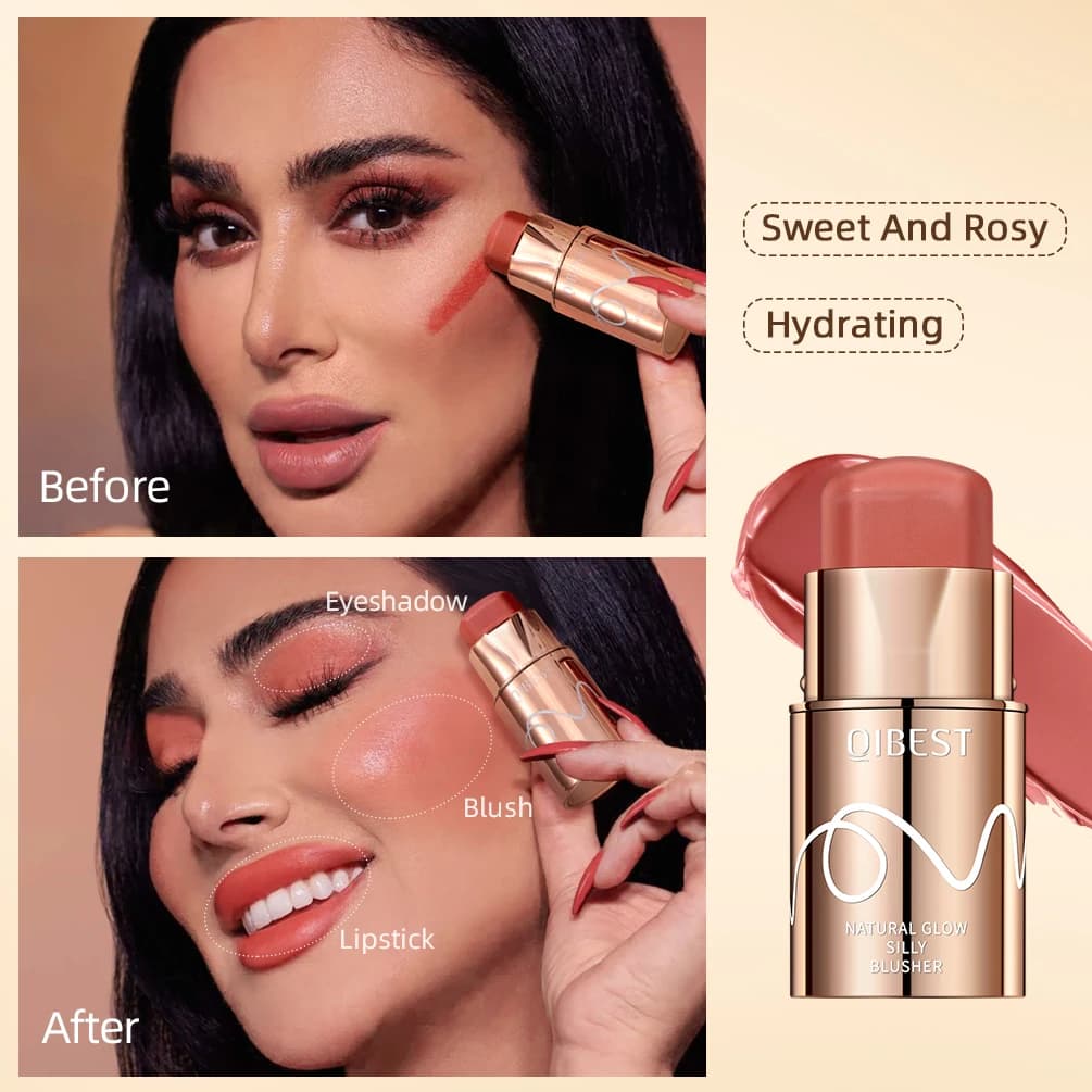 QIBEST Multifunctional Makeup Stick 3 IN 1 Lipstick Blush For Face Eyes Lightweight Matte Lip Tint Natural Face Blusher Cosmetic
