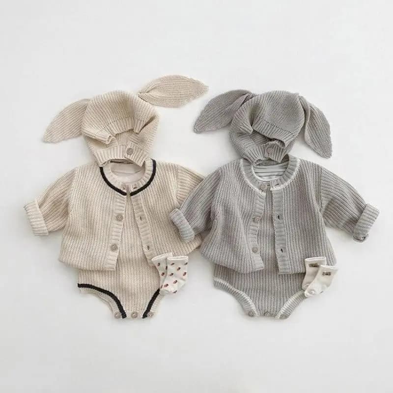 0-24m neonate semplici Cardigan tenero lavorato a maglia neonato morbido Sling maglieria body moda carino solido coniglio orecchio Cap