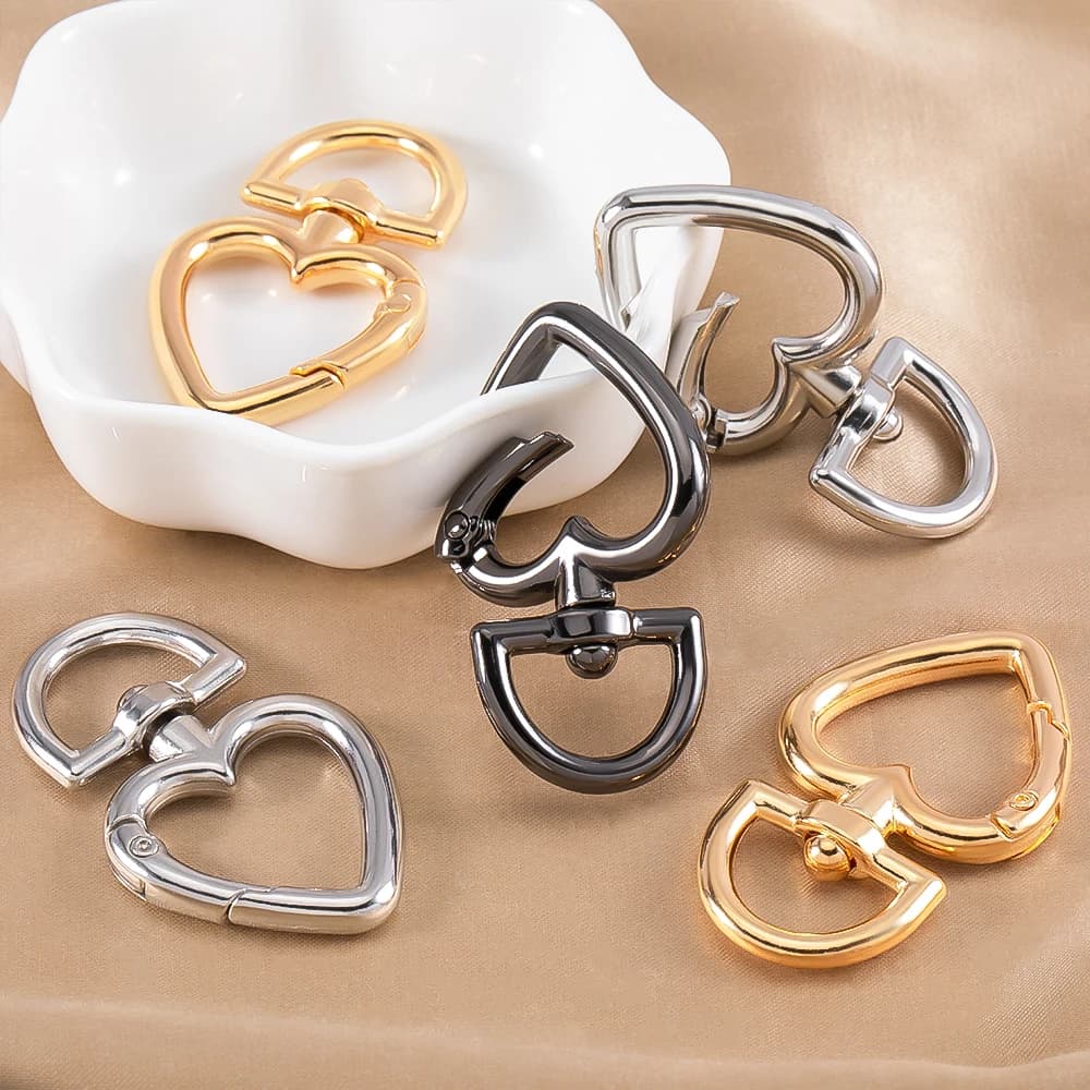 5/1 Pezzi/Lotto Ganci a Molla in Metallo a Forma di Cuore, Connettori per Portachiavi, Accessori per Creazione di Gioielli Fai-da-Te