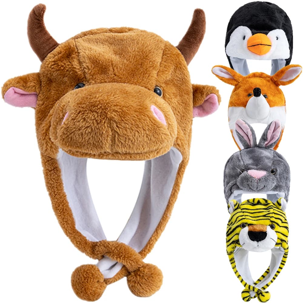 Hot sale unisex fun toro head 3D animal style decorative hat winter cap for men women plush fur beautiful family hat