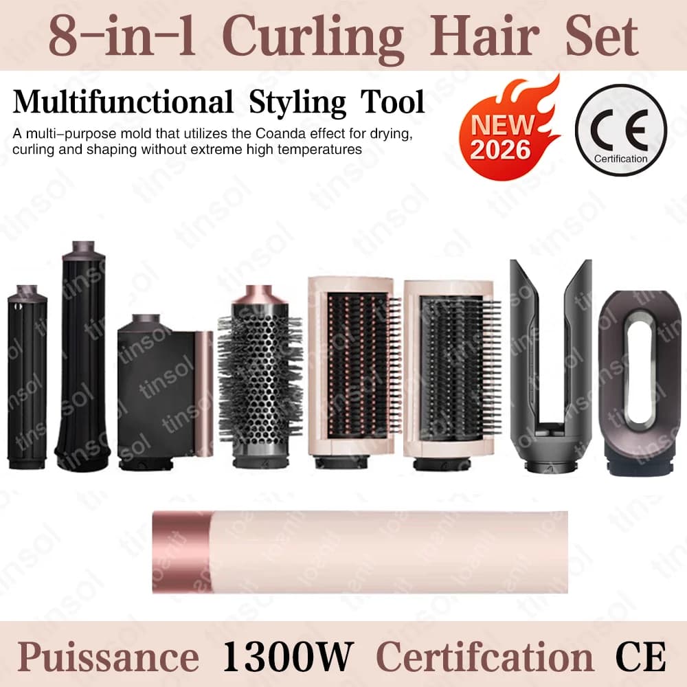 Set Hairdryer Multifunction 8-in-1 Tinsol with Straight Plate, Heated Brush and Professional Tool to Straighten Hair