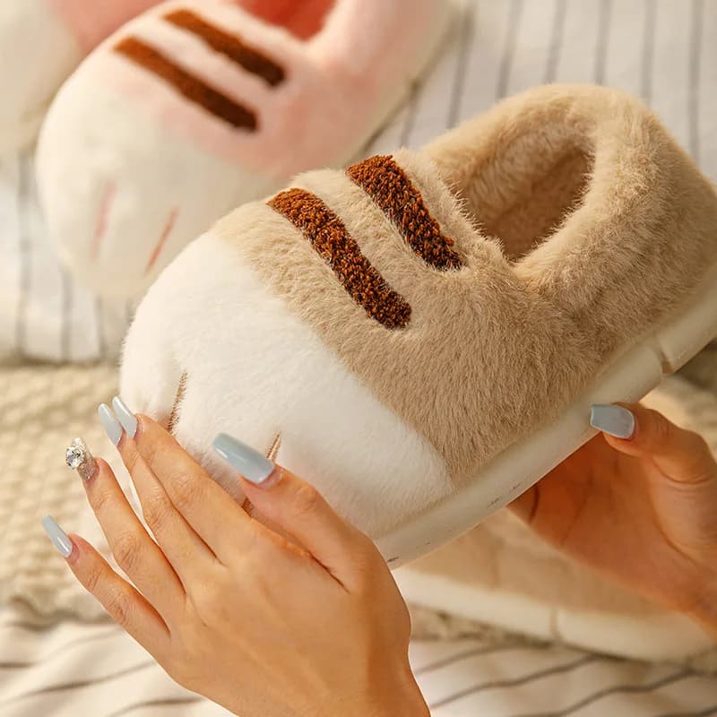 Pantofole invernali calde con zampa di gatto - Mocassini pelosi in peluche con tacco chiuso per donna/uomo, comode scarpe da casa antiscivolo per il comfort interno