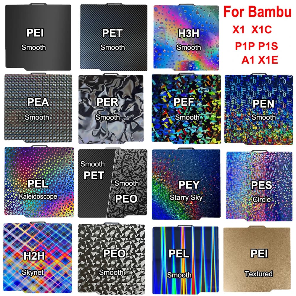 PEI, PEO/PET double-sided sheet for Bambu Lab P2S, P1P, P1S, A1, X1 and X1 Carbon Heat Bed