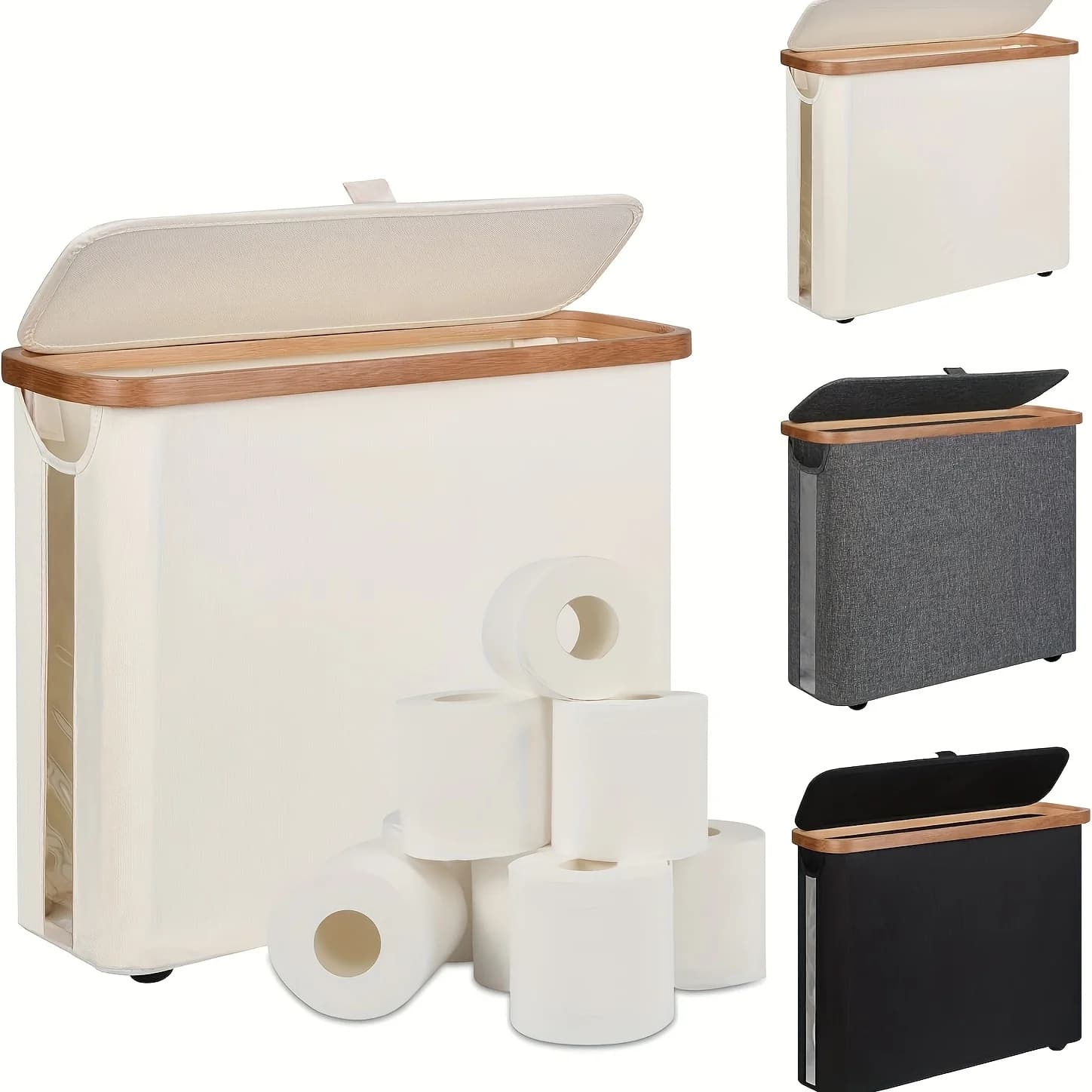 1PC Toilet Paper Storage Basket with Lid Holds 12 Roll Paper Foldable Large Capacity Toilet Paper Holder