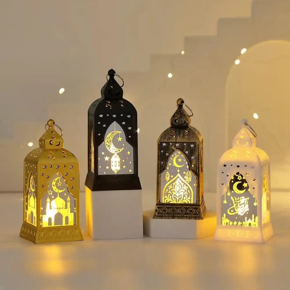 Decorazioni per il Ramadan, Lampada a Candela LED, Lanterna a Forma di Castello, Decorazione per Interni, Ornamento Festivo