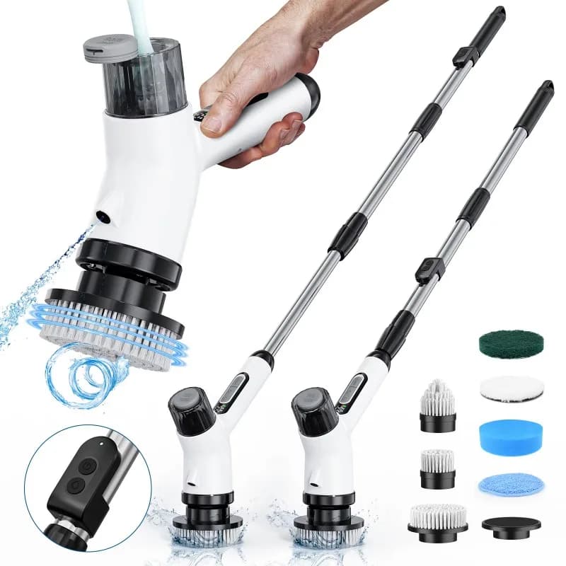 Set di Spazzole Elettriche Rotanti Senza Fili 7-in-1 con Serbatoio d'Acqua da 80ml per Pulizia di Auto, Bagno e Pavimenti