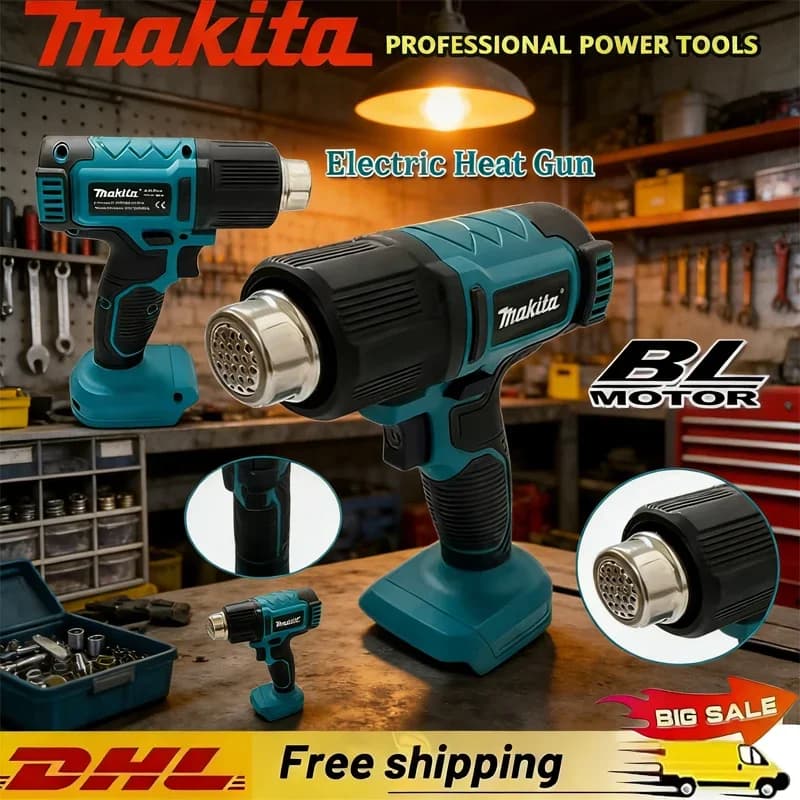 Pistola Termica Elettrica Portatile Industriale Makita, Pistola ad Aria Calda Senza Fili, Temperature Regolabili, Batteria 18V