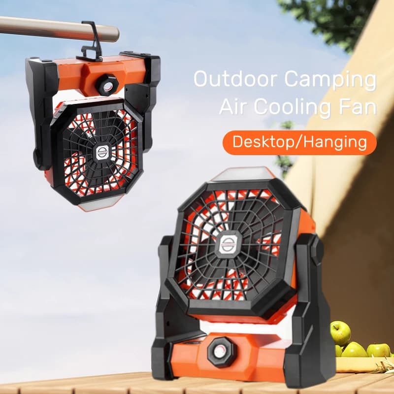 Ventilatore da campeggio portatile ricaricabile USB con luce a LED 7800mAh Batteria Dispositivo di raffreddamento dell'aria elettrico Ventilatore da soffitto per tenda da tavolo per uso esterno