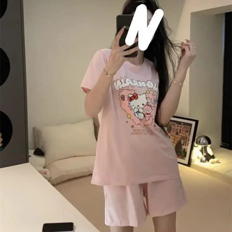 Pigiama Estivo da Donna con Motivi Anime, T-Shirt Bianca e Pantaloncini Blu, Morbido e Traspirante, Nuovo Abbigliamento per Casa e Relax