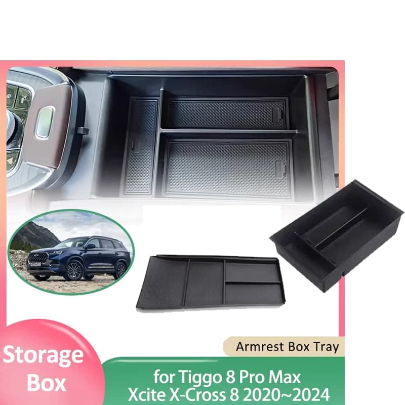 Scatola di immagazzinaggio per auto per Tiggo 8 Pro Max Plus Xcite X-Cross 8 2020 ~ 2024 Tappetino in gomma Console centrale Organizer Bracciolo Vassoio Accessori
