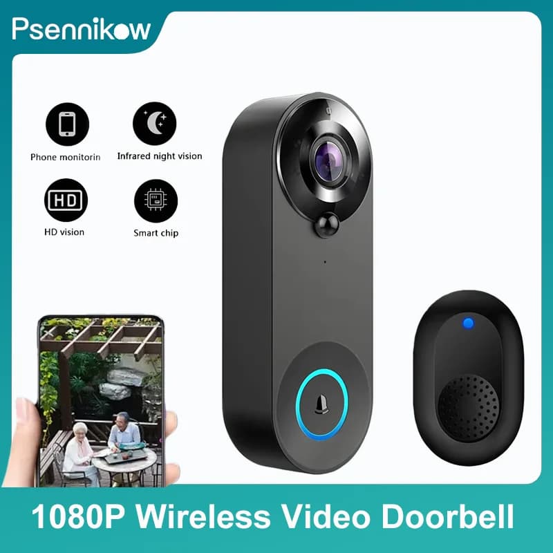 Videocitofono senza fili 1080P Telecamera WiFi Campanello per porta intelligente Tuya Sicurezza domestica intelligente Rilevazione movimento Campanello citofono per visione notturna