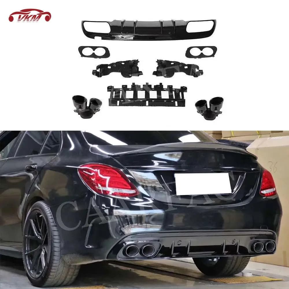 Diffusore Posteriore con Terminali di Scarico per Mercedes-Benz Classe C W205 C43 C63 Berlina Modello Sport 2015-2020
