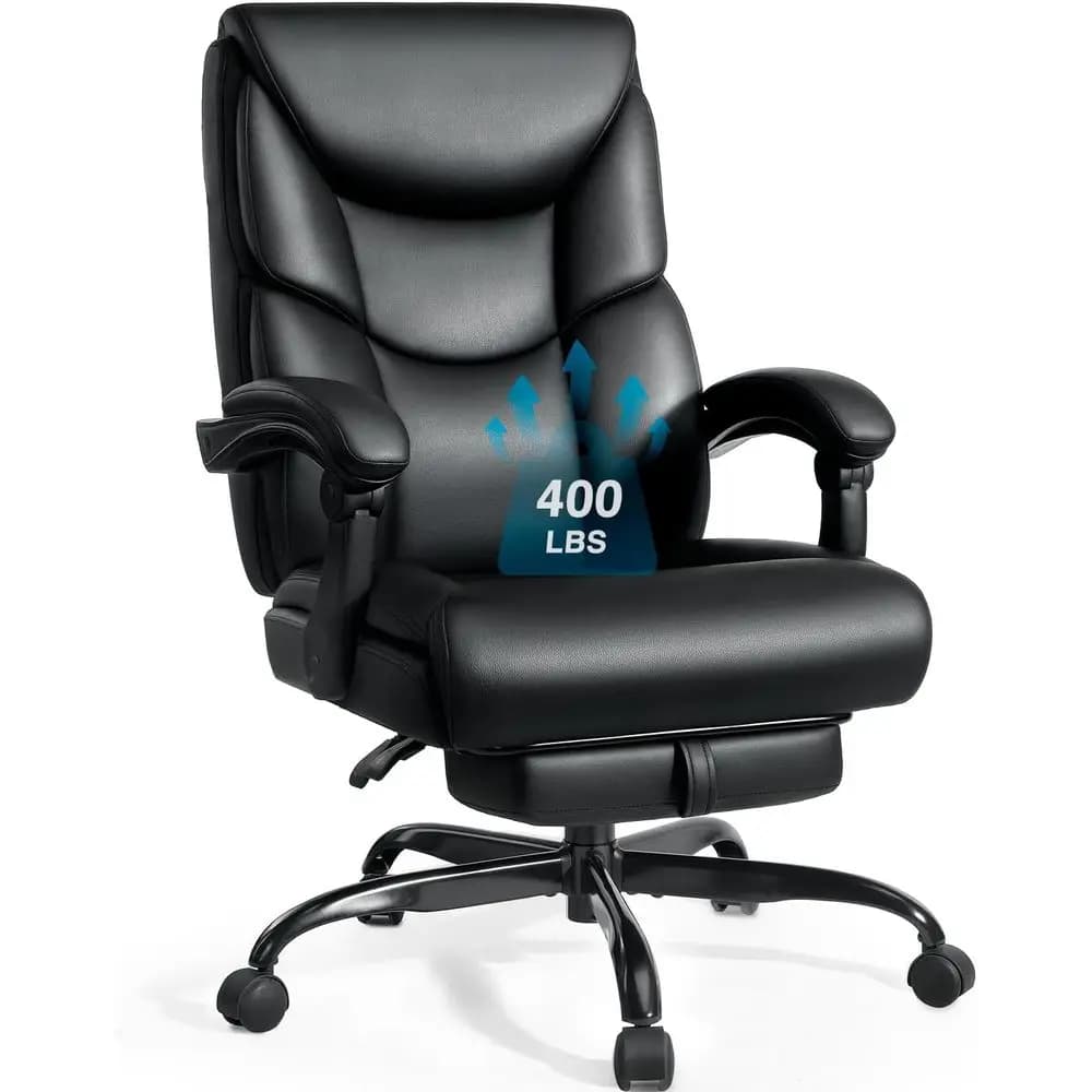 Sedia da Ufficio Ergonomica in Pelle PU con Schienale Alto, Poggiapiedi e Supporto Lombare per Persone Alte e Robuste