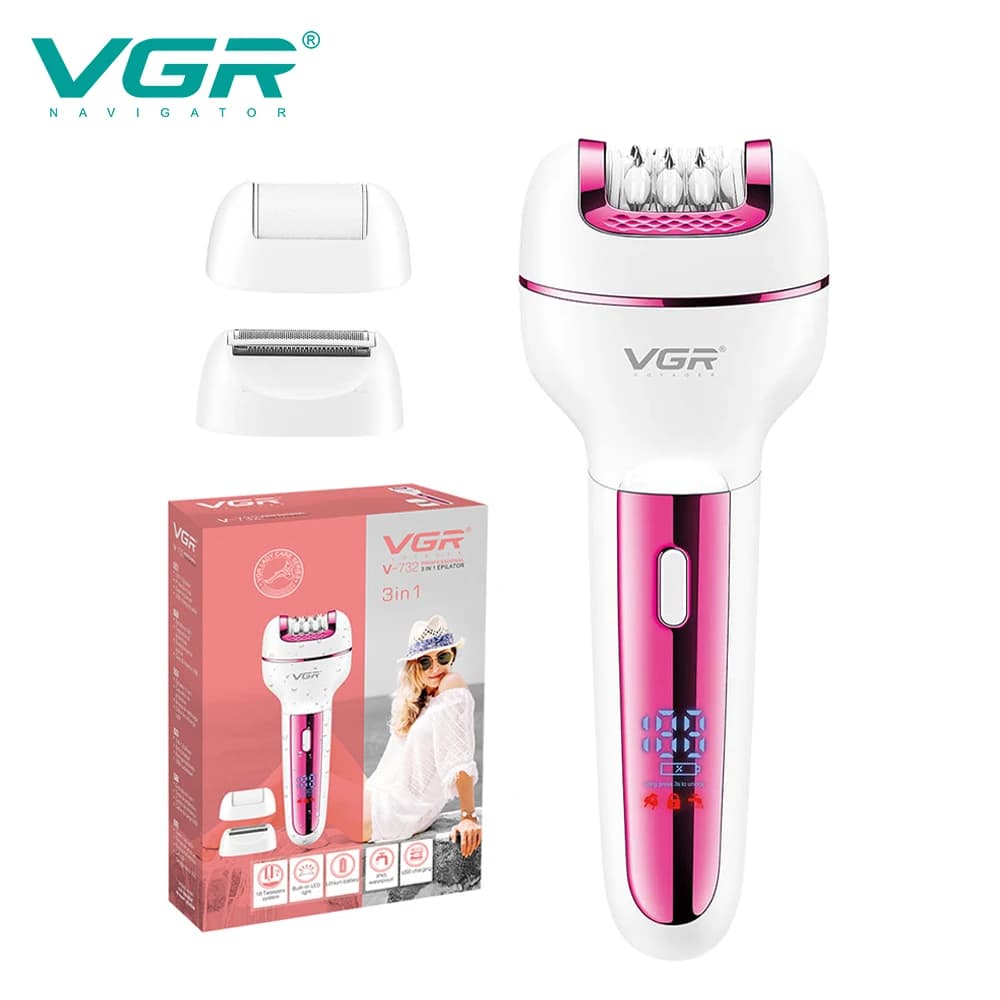 VGR 732 Original 3in1 Women Electric Razor For Face Body Reloadable Lady Trimmer Hair Removal Bikini Arms Legs