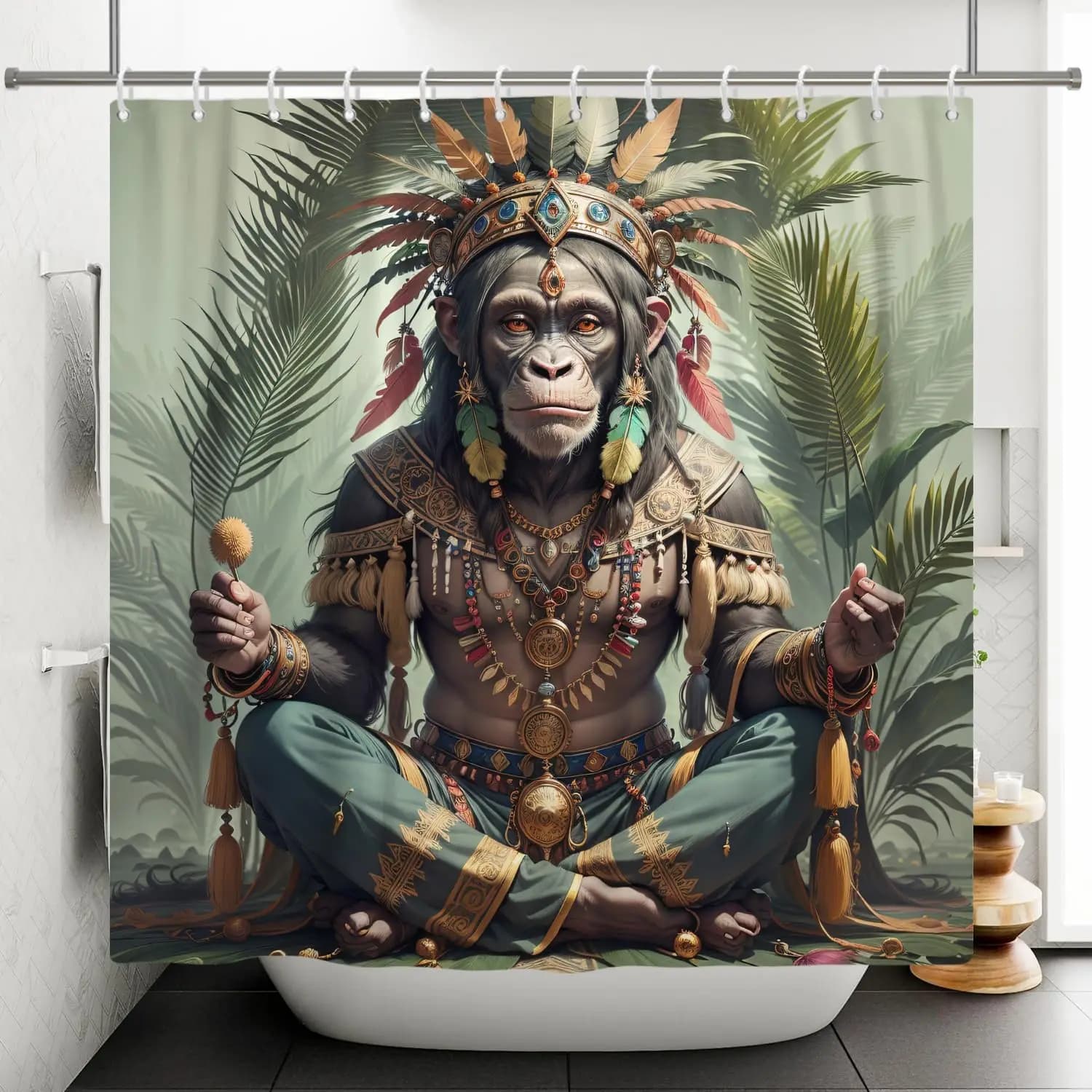 Elegante faraone africano orangutan palma foglia verde tenda da doccia lavabile tessuto impermeabile con 12 ganci