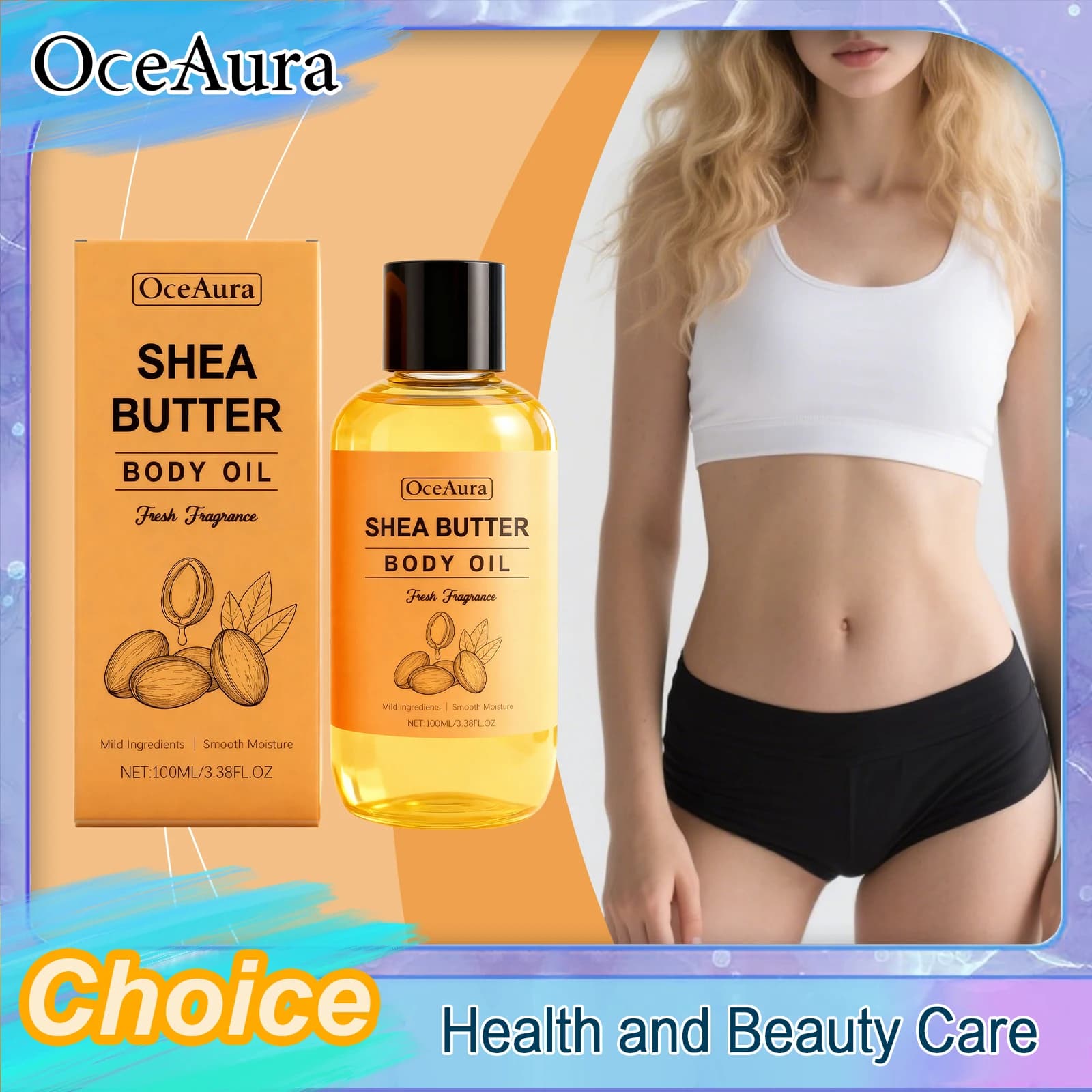 Natural Shea Butter Massage Oil Improve Dry Skin Body Moisturizing Essential Oil Lightweight Fast Absorbing All Skin Types 100ml