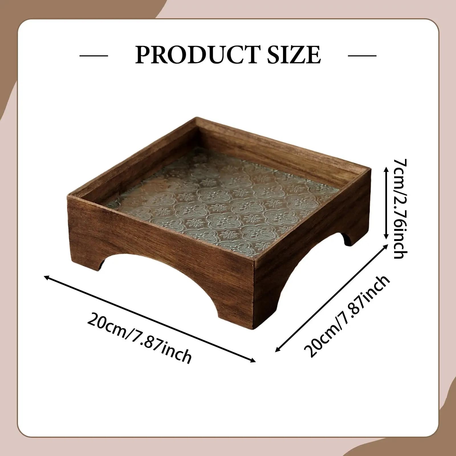 Serving Tray Wood and Glass Cup and Mugs Holder Multiuse Home Decorative Bathroom Storage Tray for Dried Fruit Coffee Table