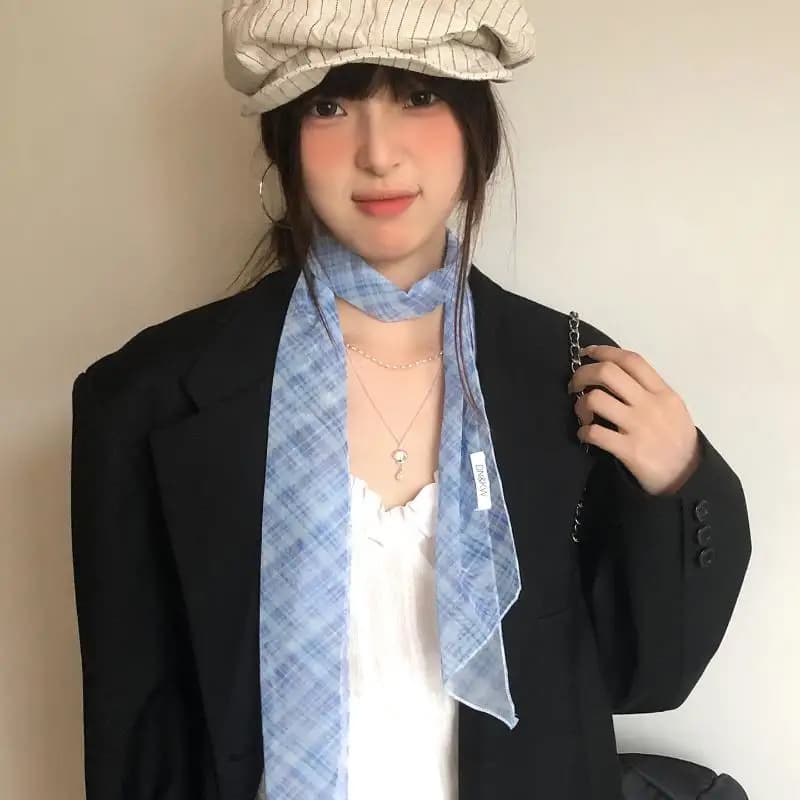 Sciarpe Lunghe Coreane con Stampa Floreale a Quadri, Sciarpa Leggera in Pizzo a Rete, Accessorio Versatile per Collo e Capelli, Foulard