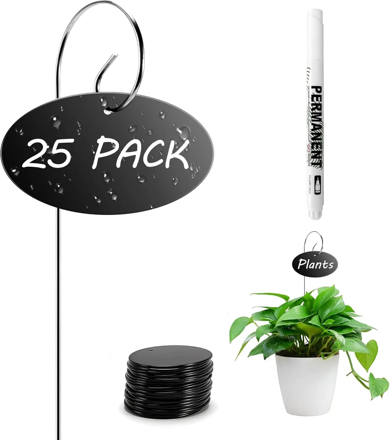 25 Acrylic Garden Labels with Pen, Exterior Plant Markers and Vase, Seeds, Flowers