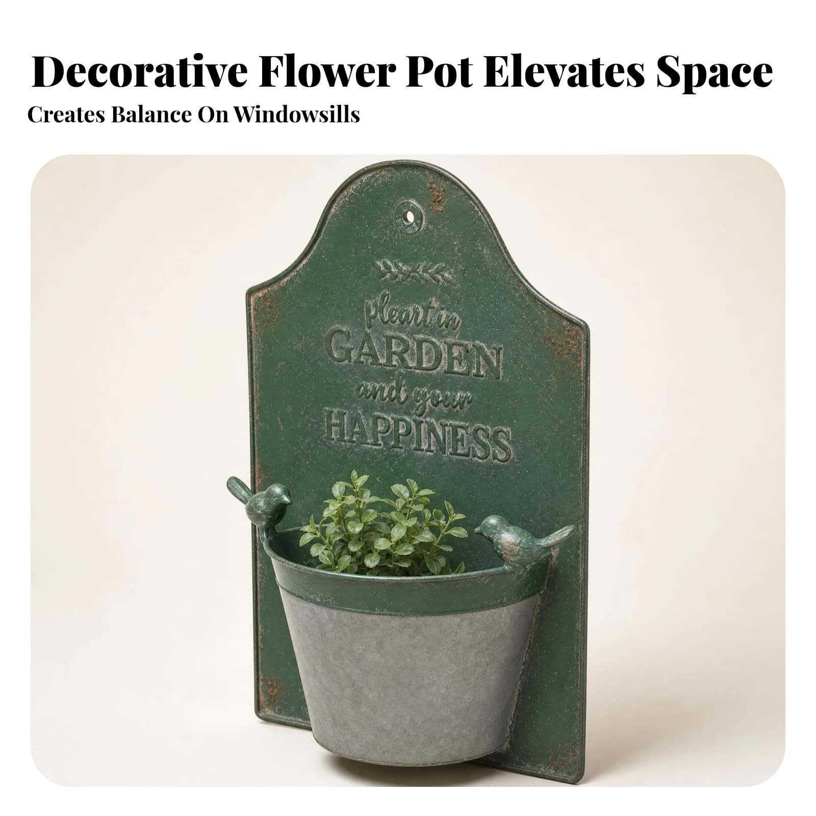 Metal Hanging Planter Weathered Patina Wall Mounted Plant Pot Wall Flower Basket Distressed Finish Hanging Planter