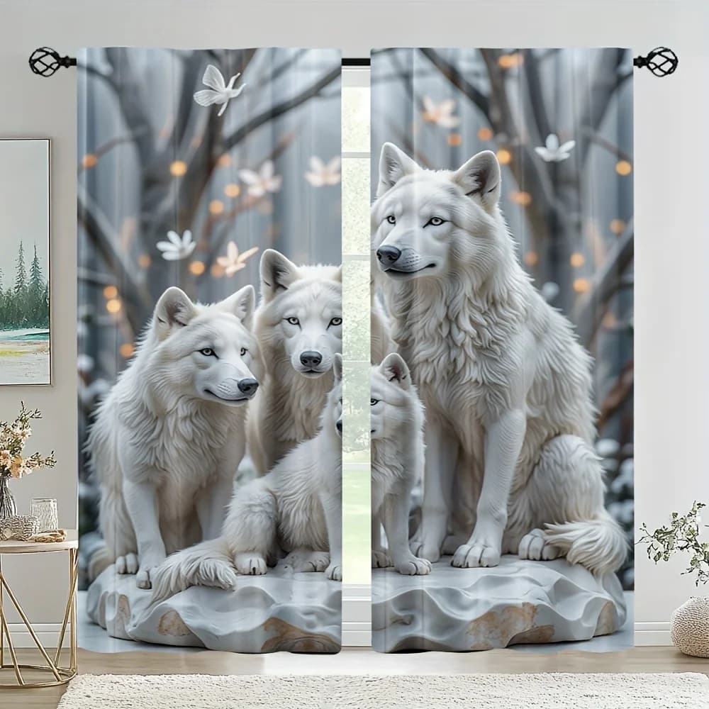 Tende lupo bianco Foresta invernale Stampa artistica Tende per finestre Tema naturale Decorazioni per la casa Soggiorno Camera da letto Dichiarazione in stile elegante