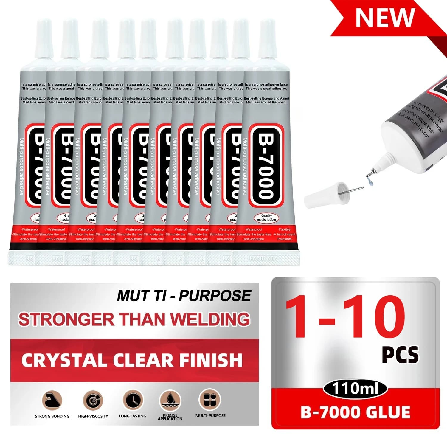 Colla Super B-7000 Loolifl 1-10 Pezzi, Materiali di Sicurezza, Resina Epossidica per Riparazione Cellulari, Schermi Touch, Gioielli, Artigianato, Adesivo Liquido