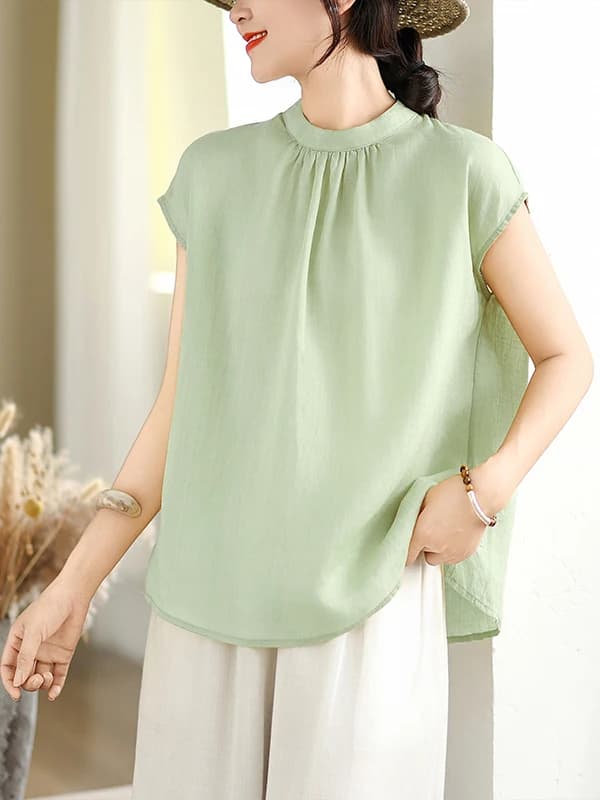 Cotton Linen Vest Shirt Women Summer New Sleeveless T-shirt Large Size Casual High End Linen Stand Collar Top Thin