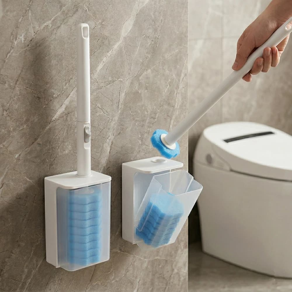 Set di Spazzole per WC Usa e Getta con Testine Sostituibili, Montaggio a Parete per Bagno Domestico, Spazzola per Pulizia WC Senza Angoli Morti, Nuovo